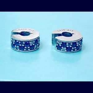 Pandora Pavé Blue and White CZ Clips SSL set of 2